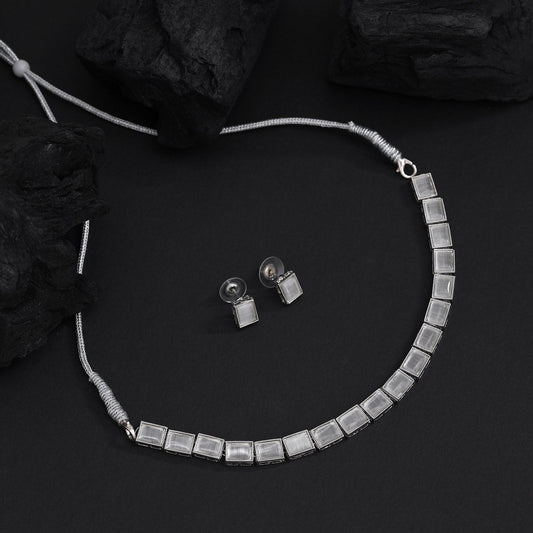Silver Color Stone Necklace Set (STN225SLV)