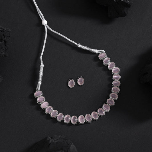 Light Pink Color Stone Necklace Set (STN226LPNK)