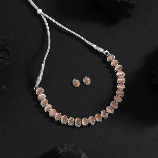 Peach Color Stone Necklace Set (STN226PCH)
