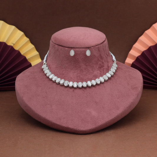 Silver Color Stone Necklace Set (STN226SLV)