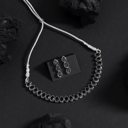 Black Color Stone Necklace Set (STN228BLK)