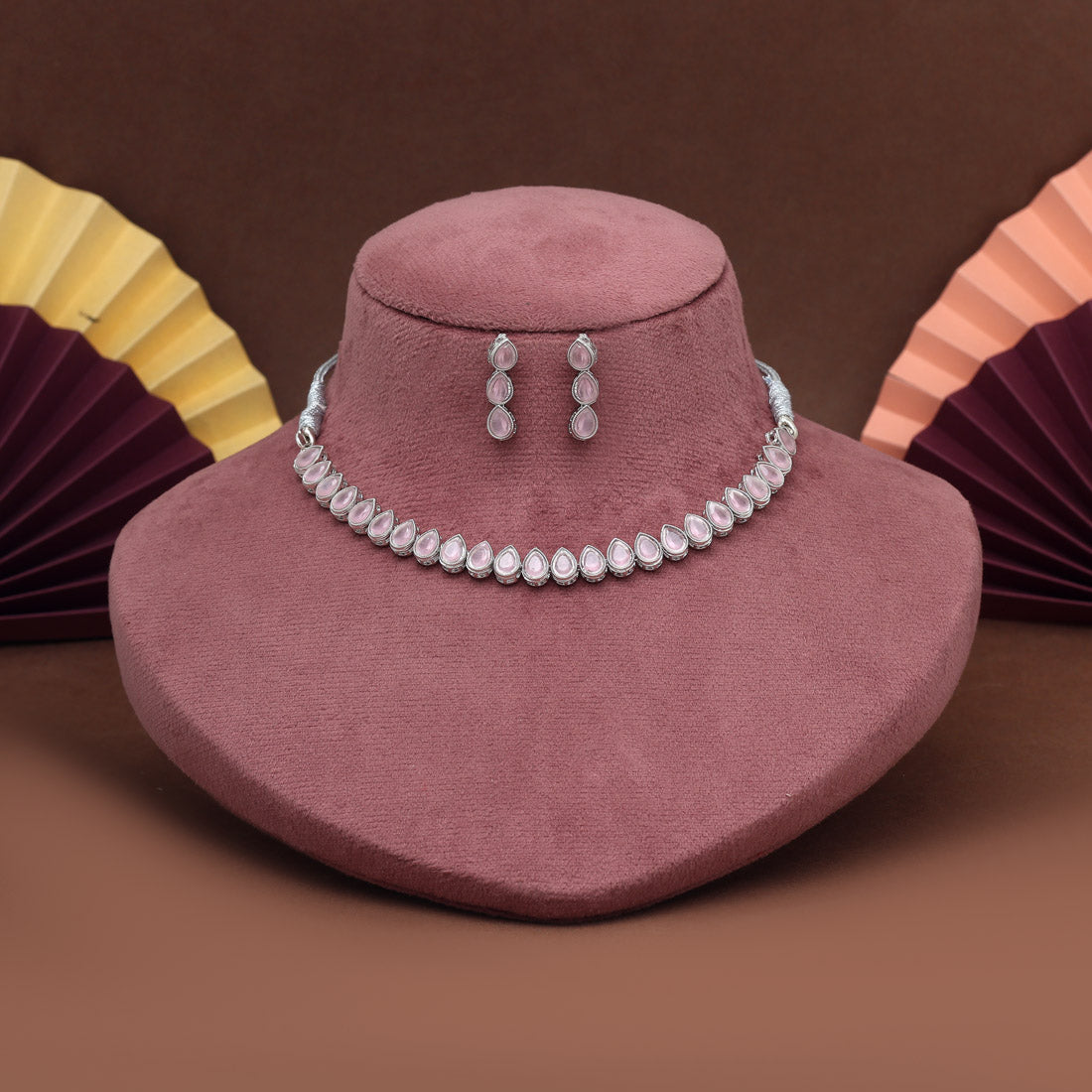 Light Green Color Stone Necklace Set (STN228LPNK)