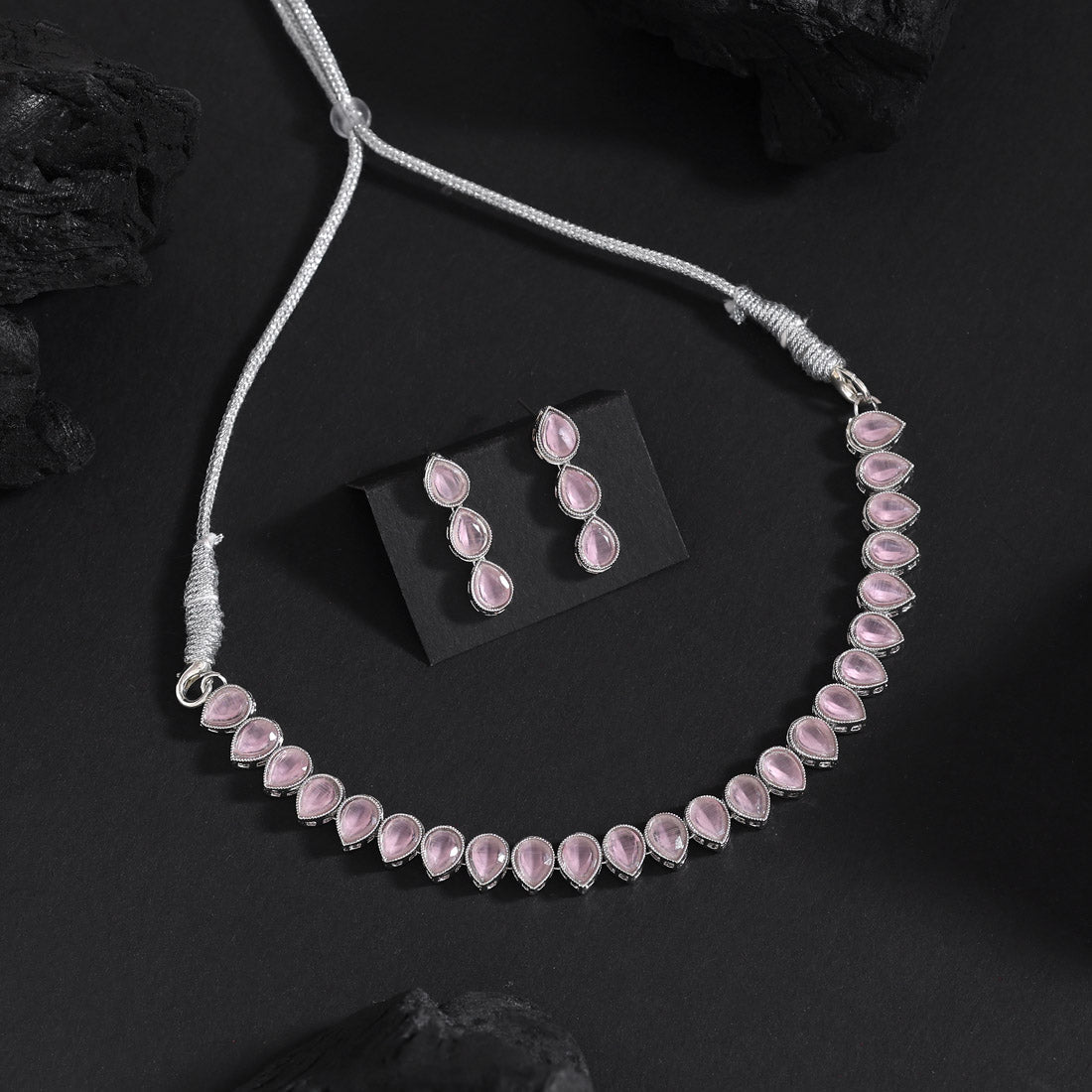 Light Green Color Stone Necklace Set (STN228LPNK)