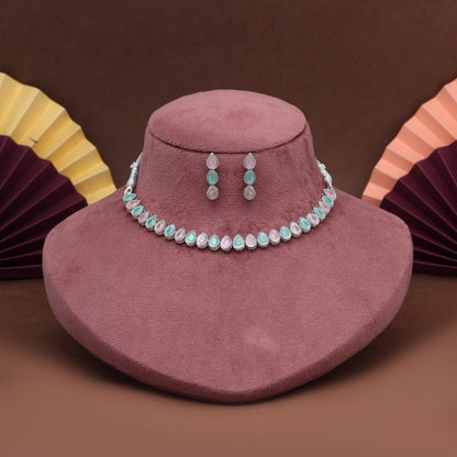 Pink & Pista Green Color Stone Necklace Set (STN228PNKPGRN)