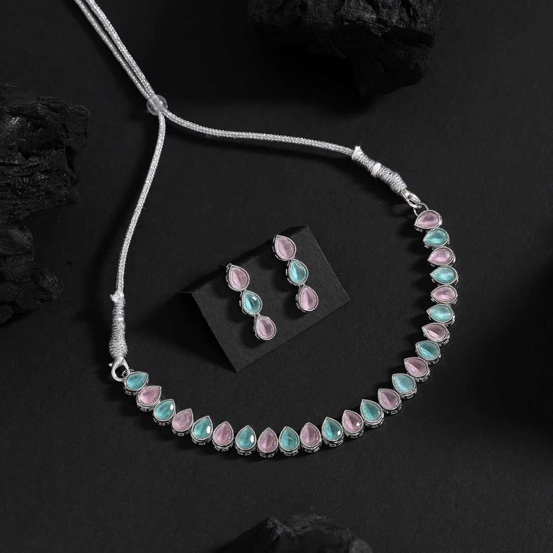 Pink & Pista Green Color Stone Necklace Set (STN228PNKPGRN)