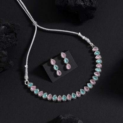 Pink & Pista Green Color Stone Necklace Set (STN228PNKPGRN)