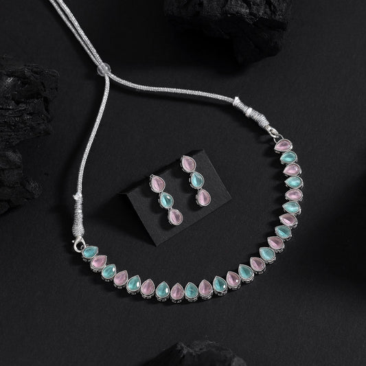 Pink & Pista Green Color Stone Necklace Set (STN228PNKPGRN)