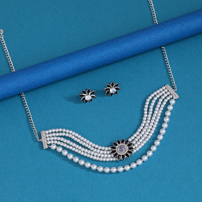 Black Color Choker Stone Necklace Set (STN230BLK)