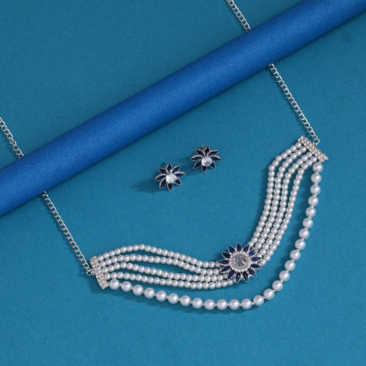 Blue Color Choker Stone Necklace Set (STN230BLU)