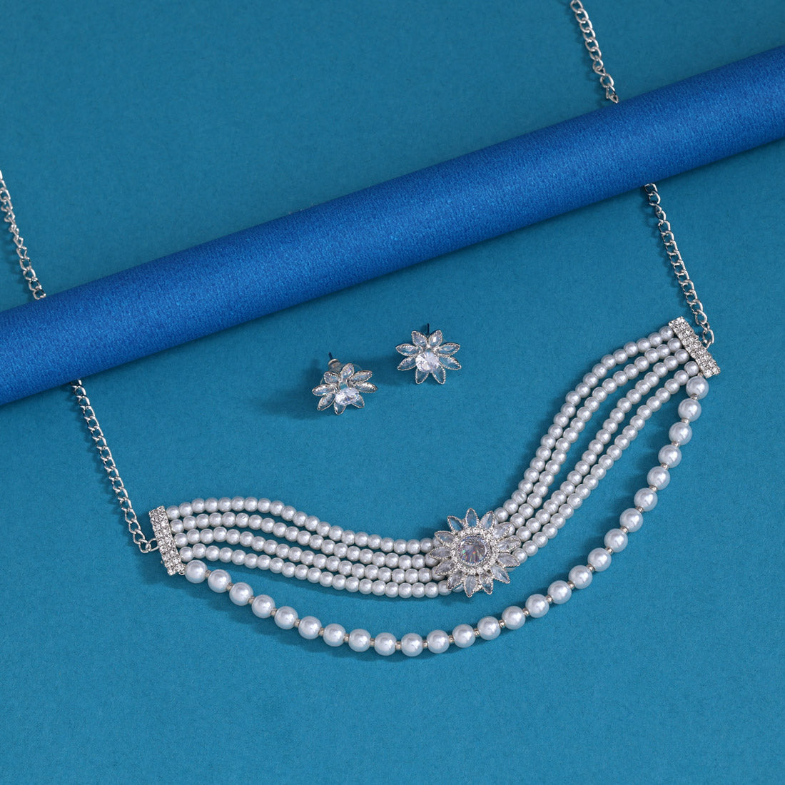 White Color Choker Stone Necklace Set (STN230WHT)