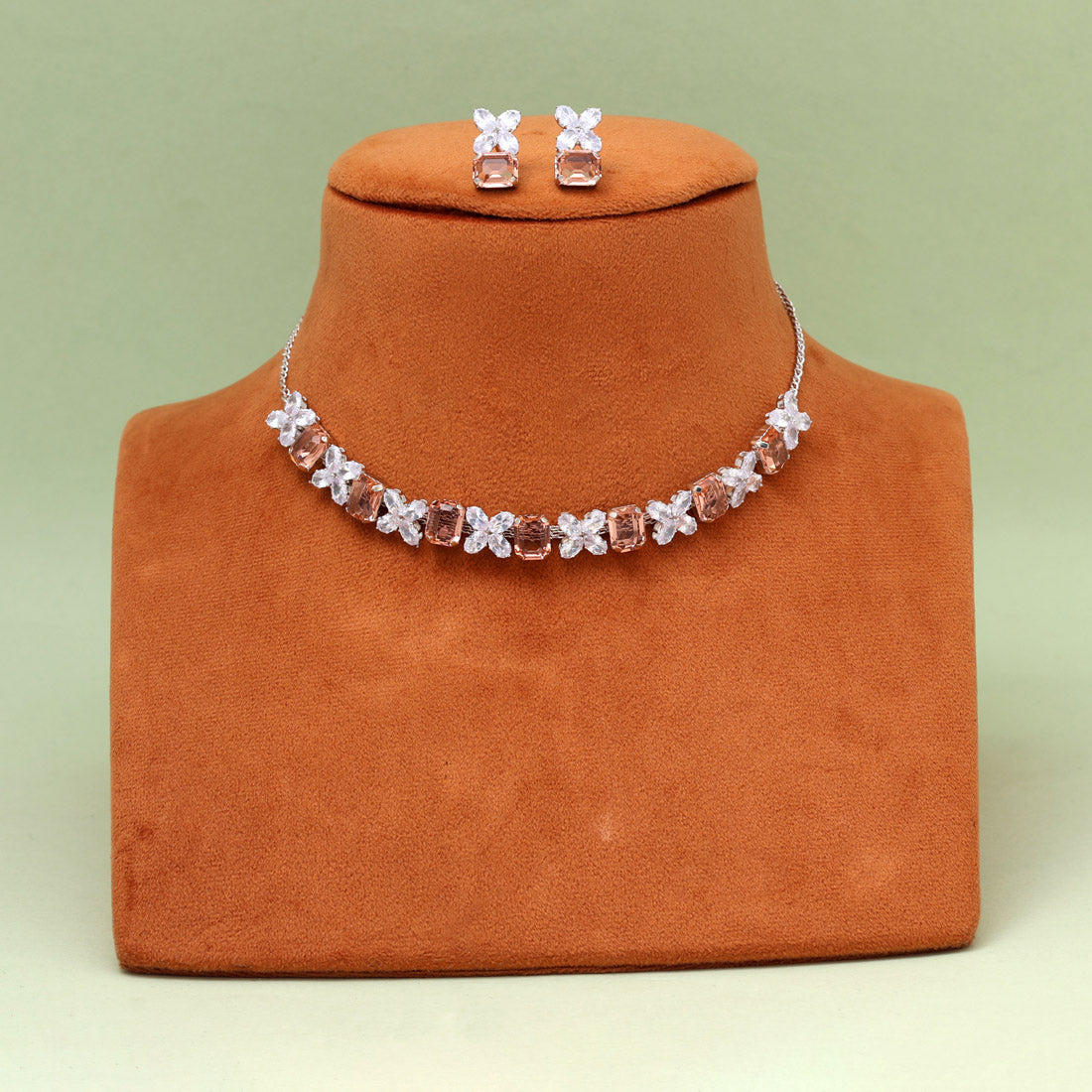 Peach Color Stone Necklace Set (STN232PCH)