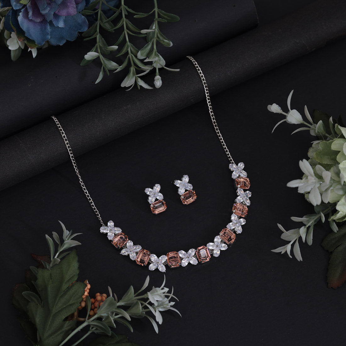 Peach Color Stone Necklace Set (STN232PCH)