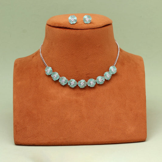 Pista Green Color Stone Necklace Set (STN234PGRN)