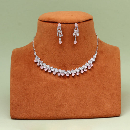 Baby Pink Color Stone Necklace Set (STN236BPNK)