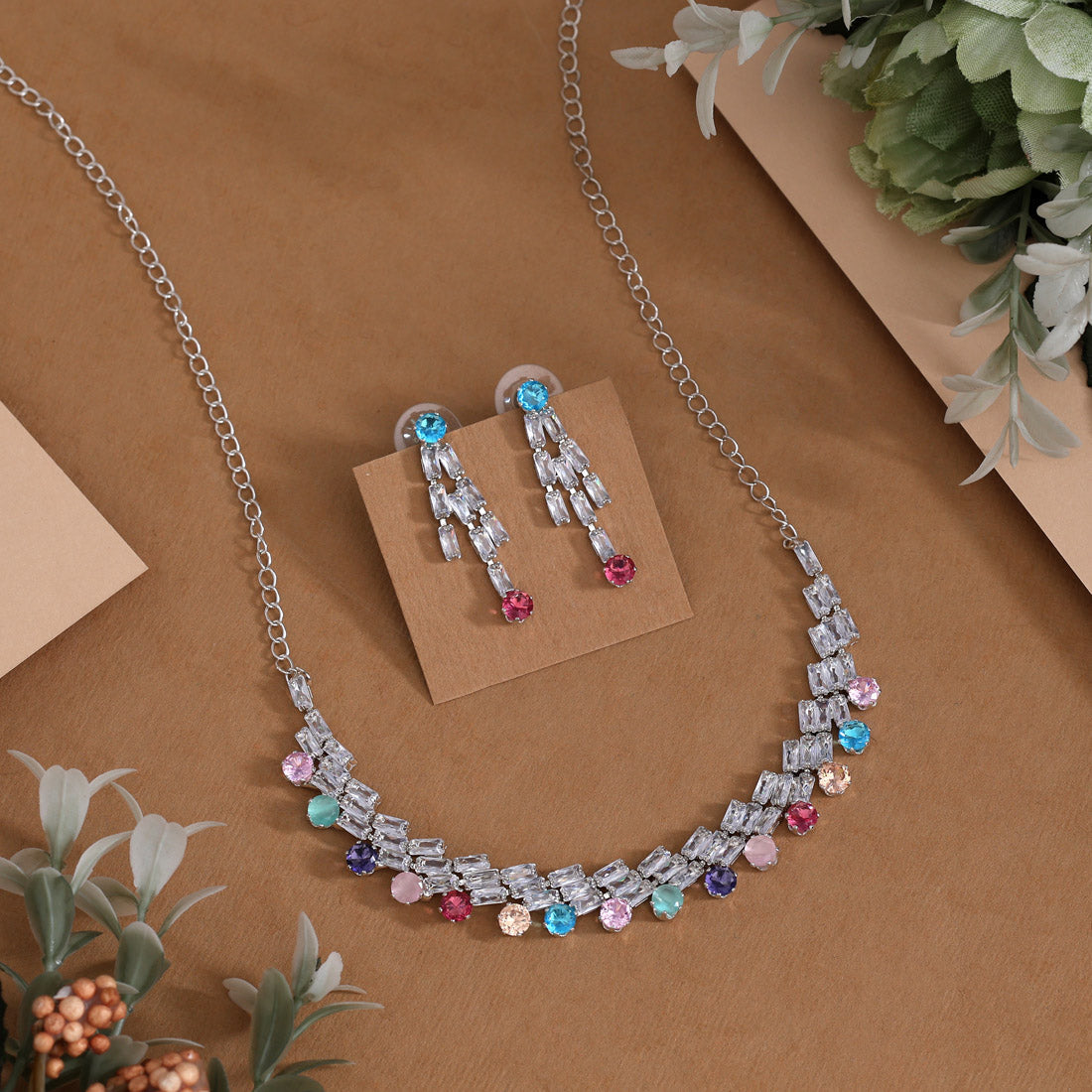 Multi Color Stone Necklace Set (STN236MLT)