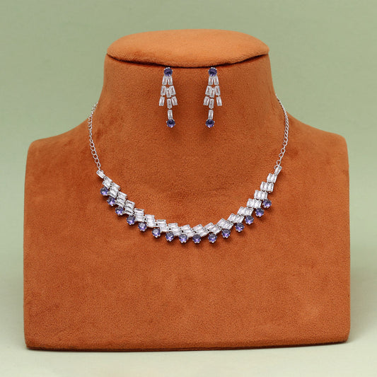 Purple Color Stone Necklace Set (STN236PRP)