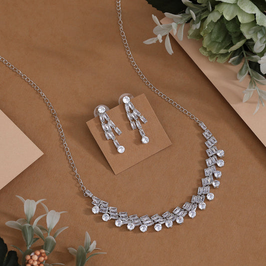 White Color Stone Necklace Set (STN236WHT)