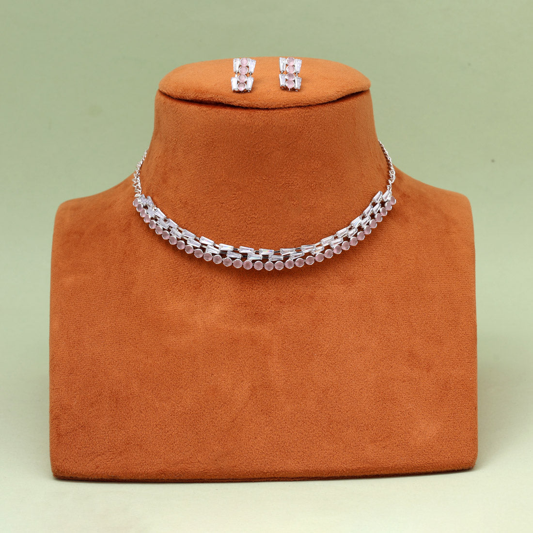 Baby Pink Color Stone Necklace Set (STN237BPNK)