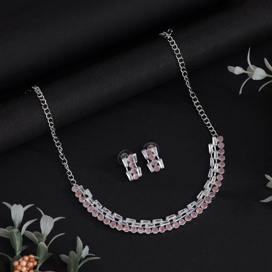 Baby Pink Color Stone Necklace Set (STN237BPNK)
