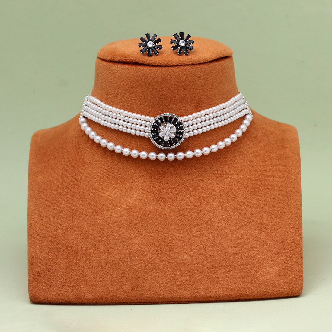 Black Color Choker Stone Necklace Set (STN238BLK)