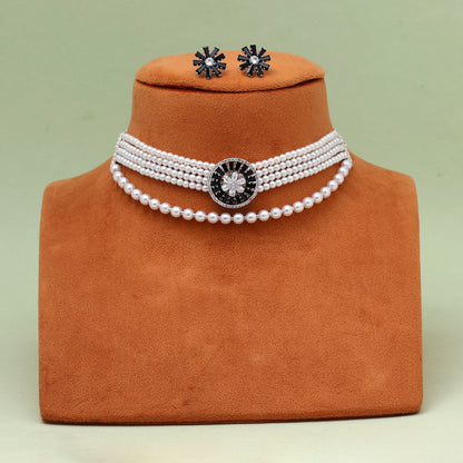 Black Color Choker Stone Necklace Set (STN238BLK)