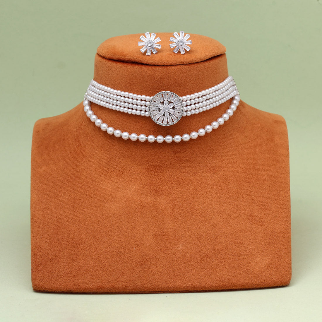 White Color Choker Stone Necklace Set (STN238WHT)