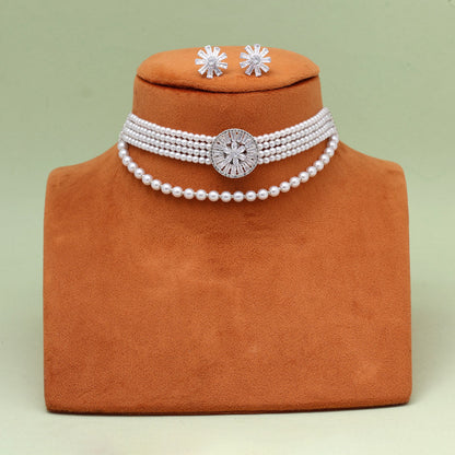 White Color Choker Stone Necklace Set (STN238WHT)