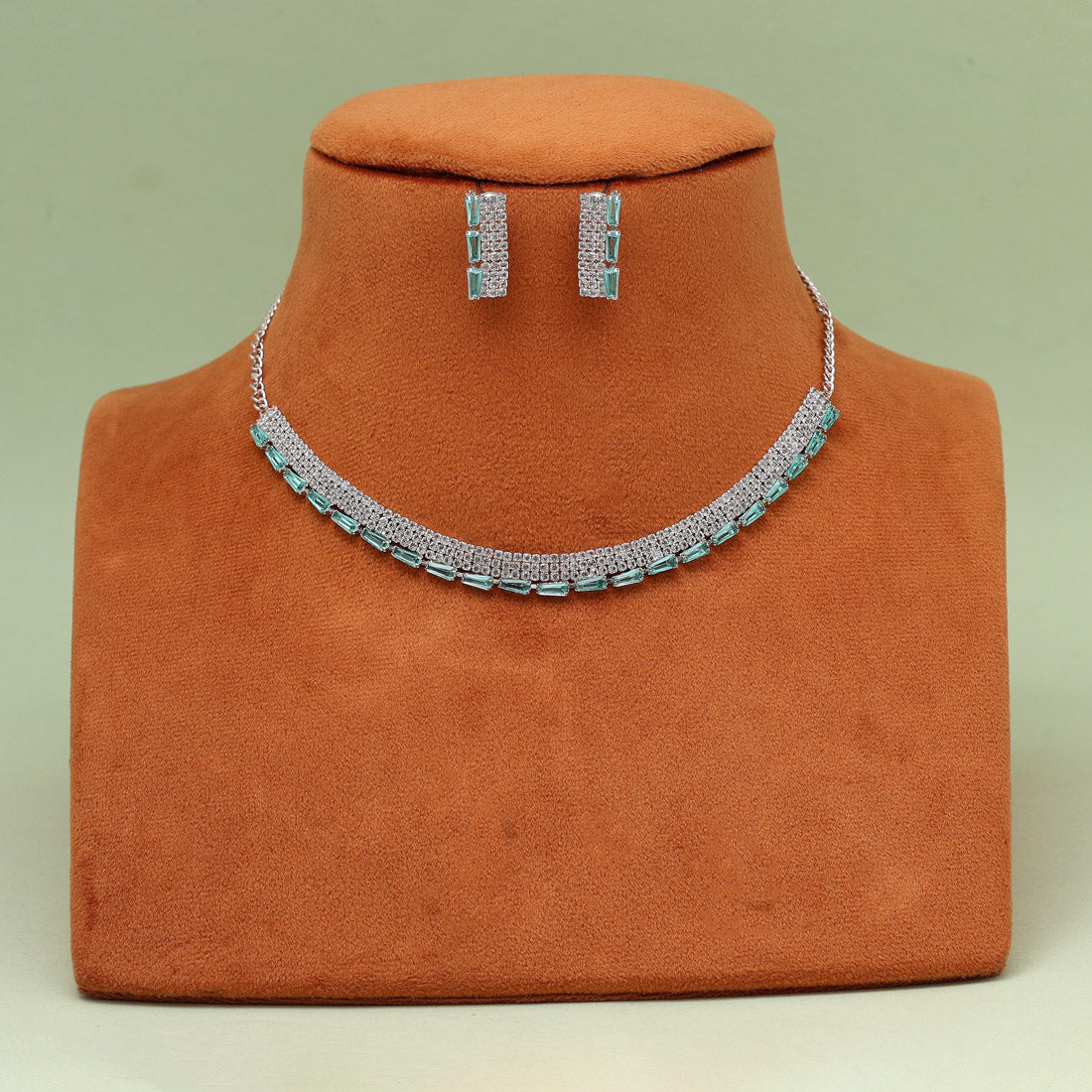 Light Green Color Stone Necklace Set (STN239LGRN)