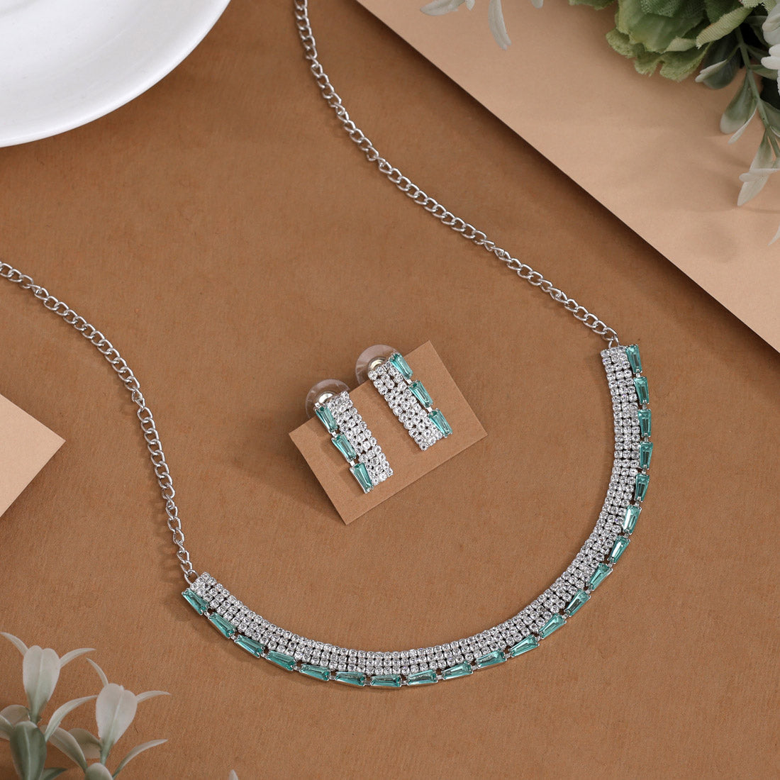 Light Green Color Stone Necklace Set (STN239LGRN)