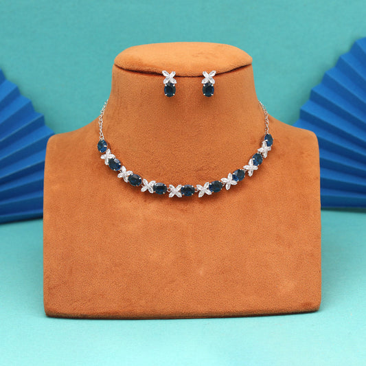 Turquoise Blue Color Stone Necklace Set (STN240TBLU)