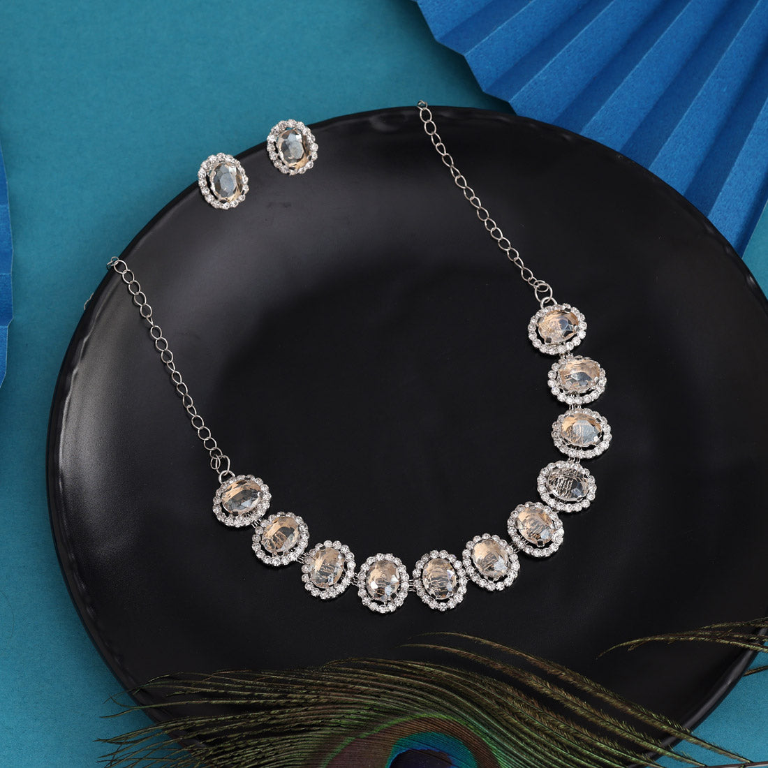 Light Gold Color Stone Necklace Set (STN242LGLD)