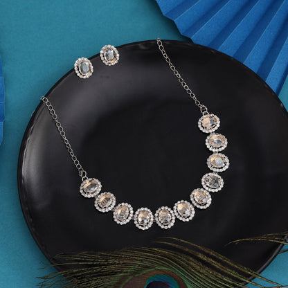 Light Gold Color Stone Necklace Set (STN242LGLD)
