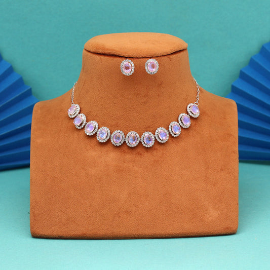 Light Pink Color Stone Necklace Set (STN242LPNK)