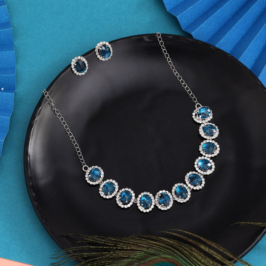Turquoise Blue Color Stone Necklace Set (STN242TBLU)