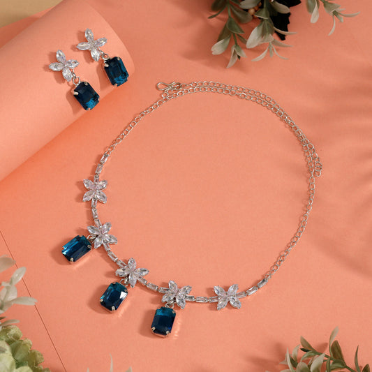 Turquoise Blue Color Stone Necklace Set (STN243TBLU)