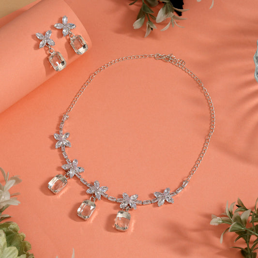 White Color Stone Necklace Set (STN243WHT)