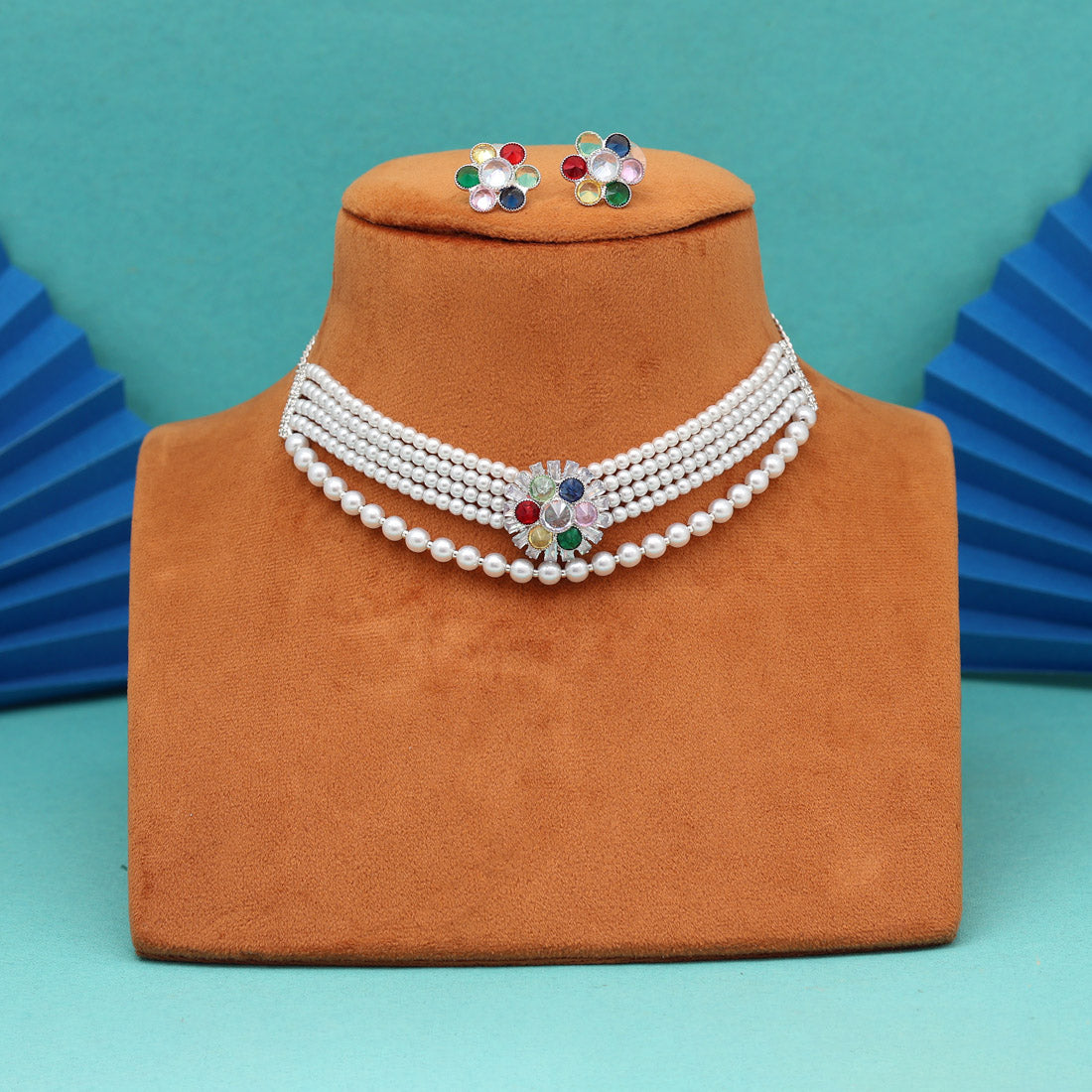 Multi Color Choker Stone Necklace Set (STN244MLT)