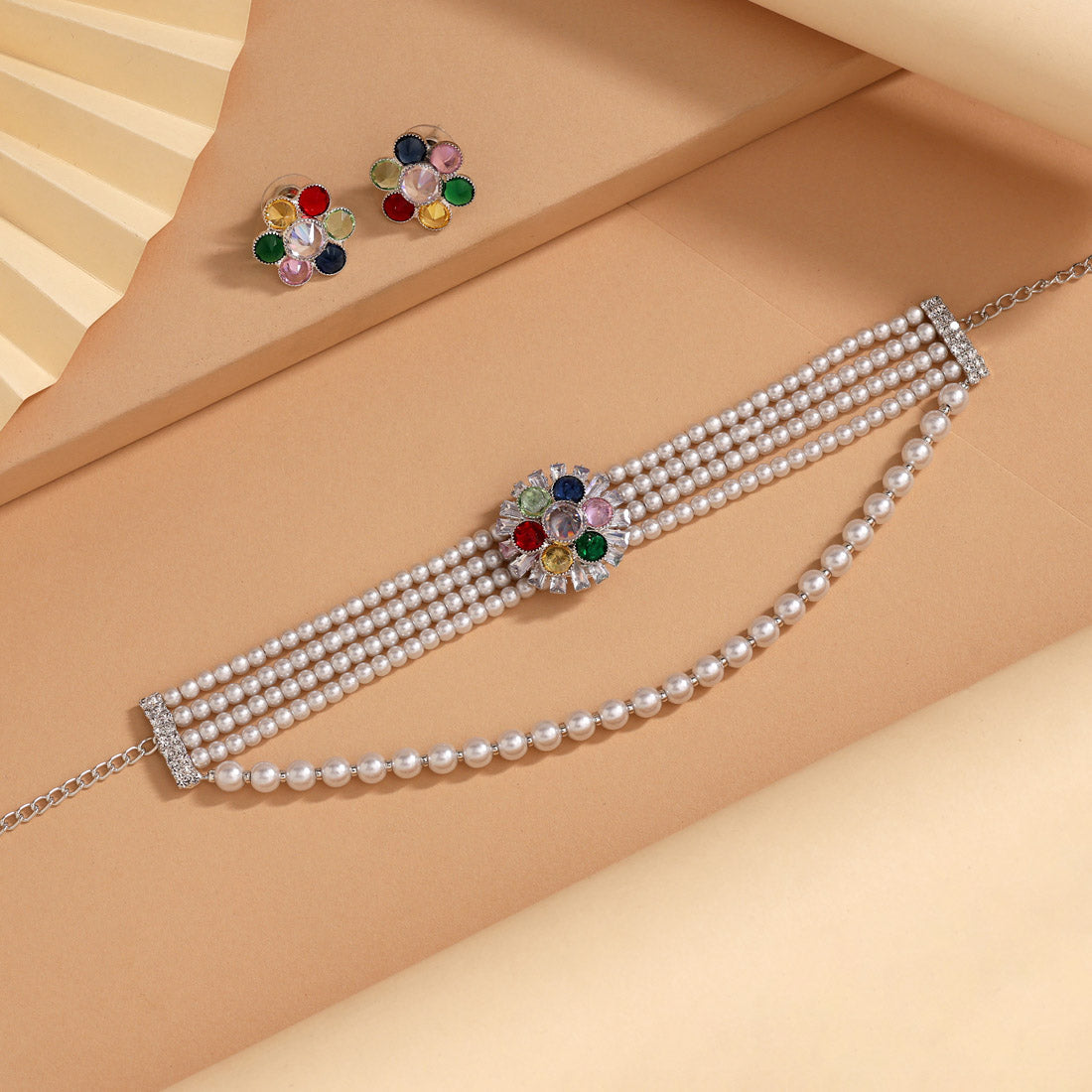 Multi Color Choker Stone Necklace Set (STN244MLT)