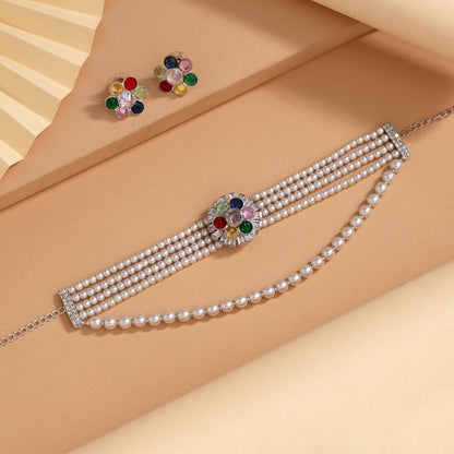 Multi Color Choker Stone Necklace Set (STN244MLT)