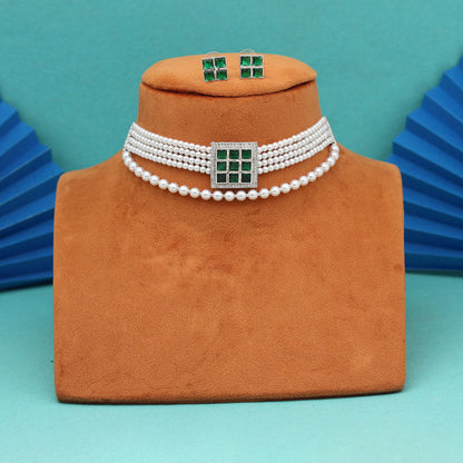 Green Color Choker Stone Necklace Set (STN245GRN)