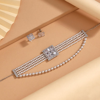 White Color Choker Stone Necklace Set