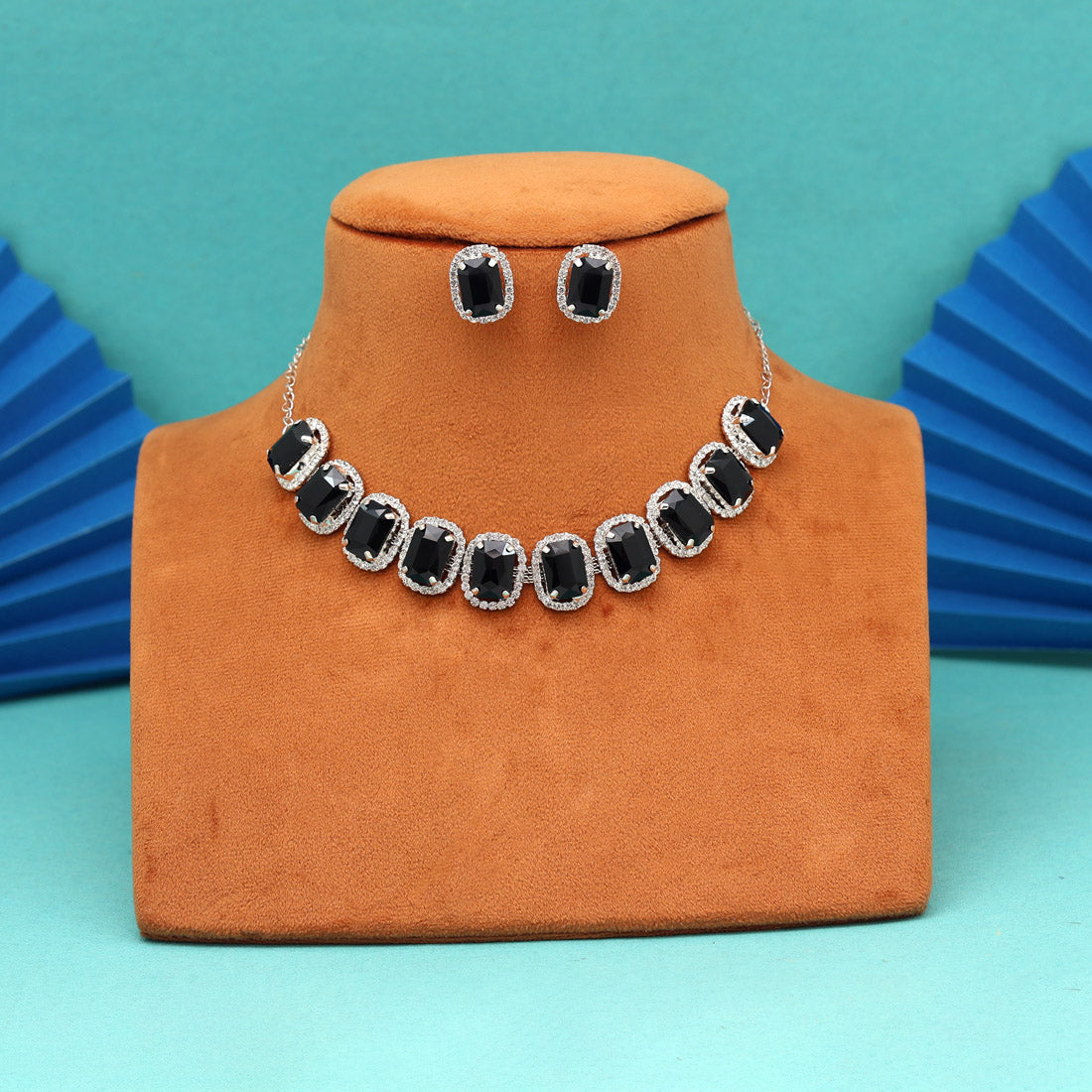 Black Color Stone Necklace Set (STN246BLK)