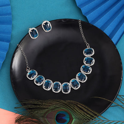Turquoise Blue Color Stone Necklace Set (STN246TBLU)