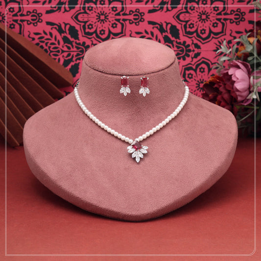 Ruby Color Stone Necklace Set