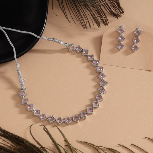 Baby Pink Color Stone Necklace Set