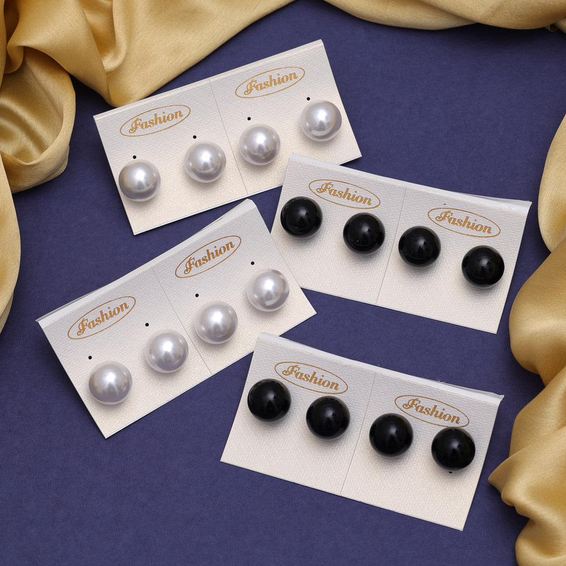 Black & White Color Stud Earrings Combo Of 8 Pairs (STUD221CMB)