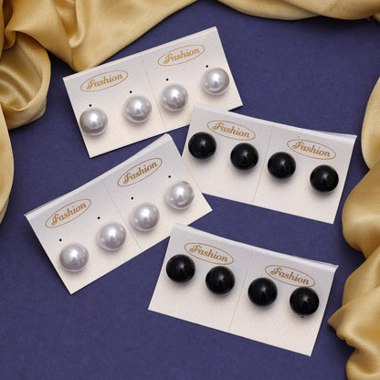 Black & White Color Stud Earrings Combo Of 8 Pairs (STUD221CMB)