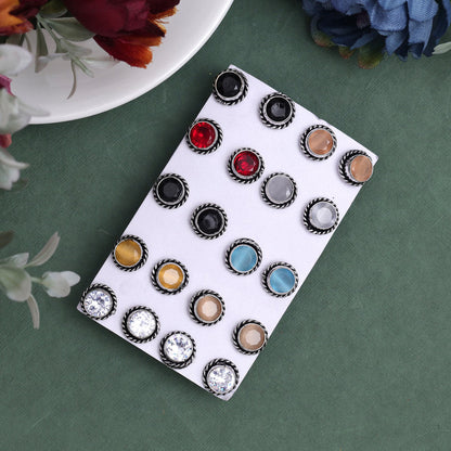 Assorted Color Oxidised Stud Earrings Combo Of 10 Pairs (STUD222CMB)