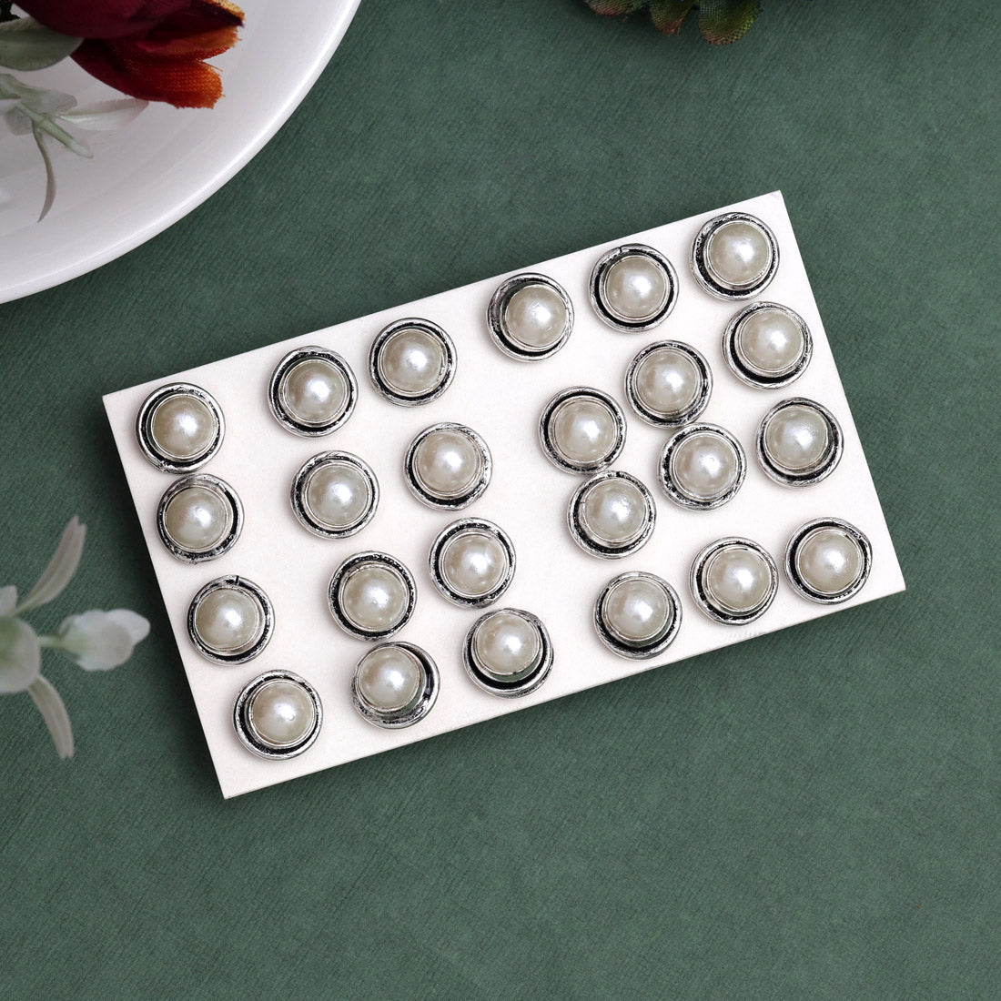 White Color Oxidised Stud Earrings Combo Of 12 Pairs (STUD225CMB)