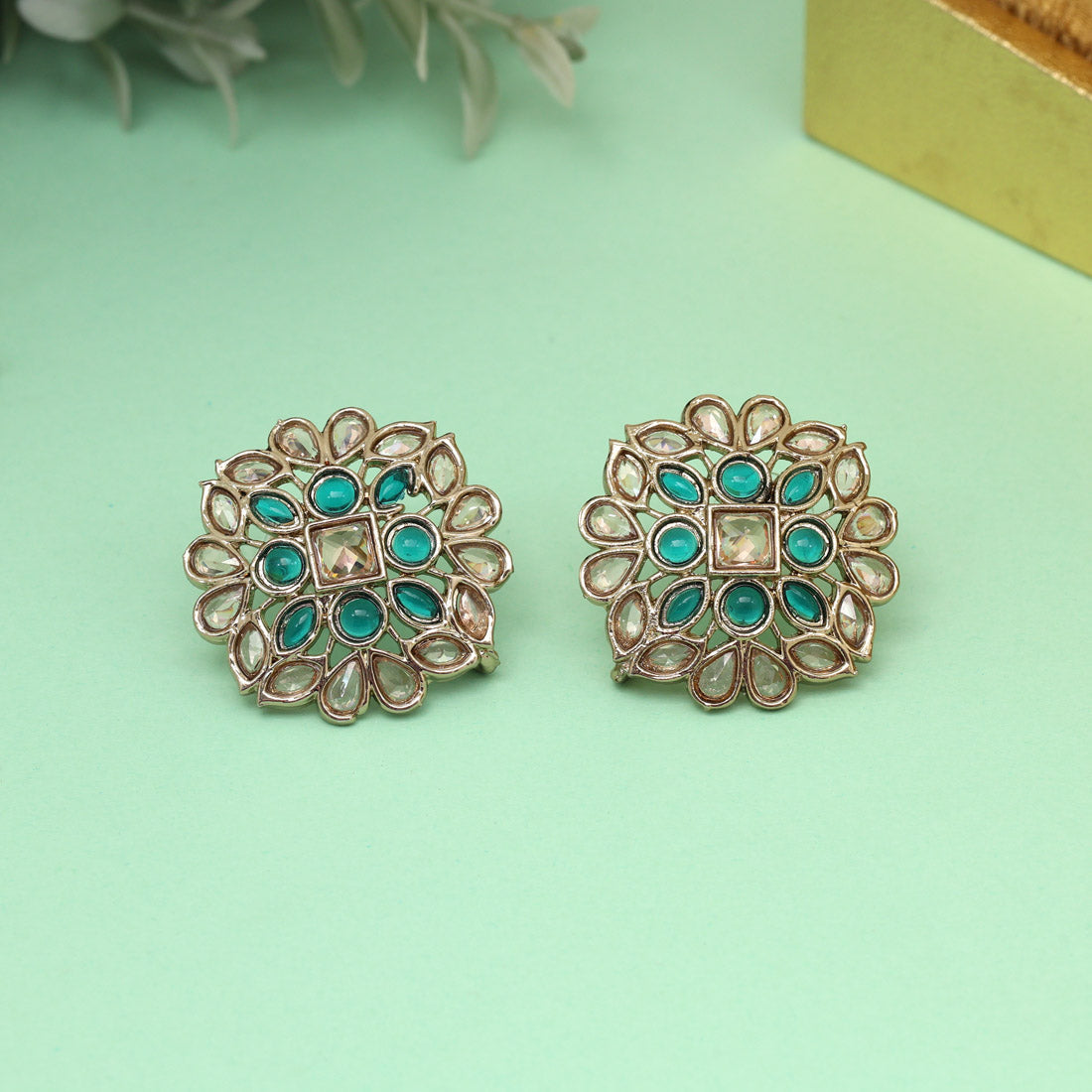 Aqua Firozi Color Tops Stud Earrings